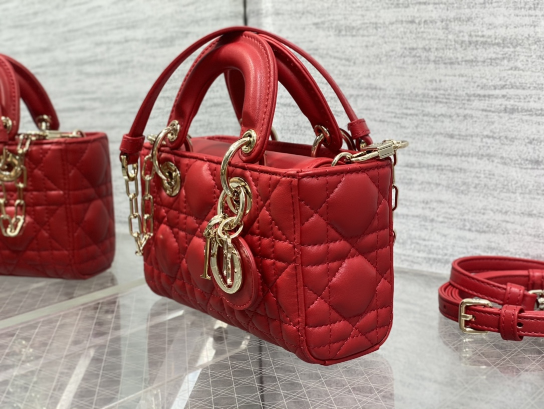 Micro Lady D-Joy Bag Red Cannage Lambskin